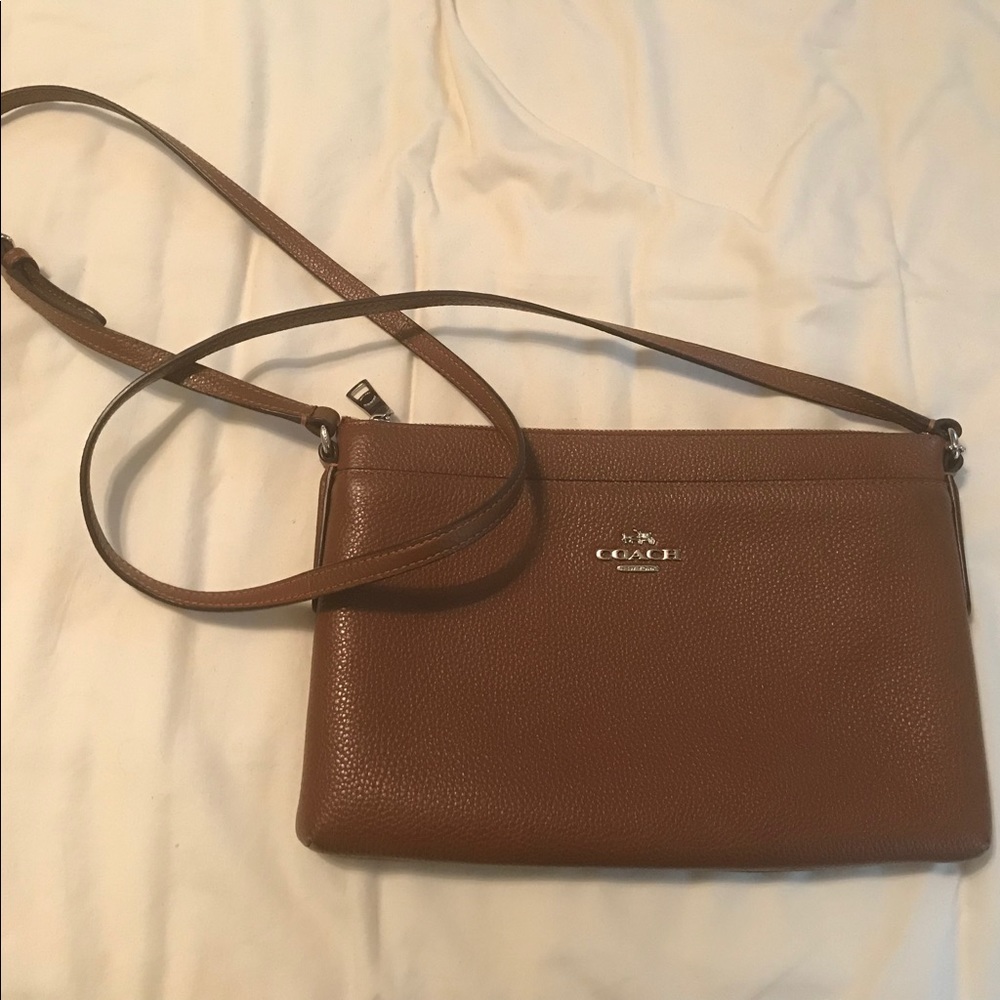 Long strap brown leather coach purse